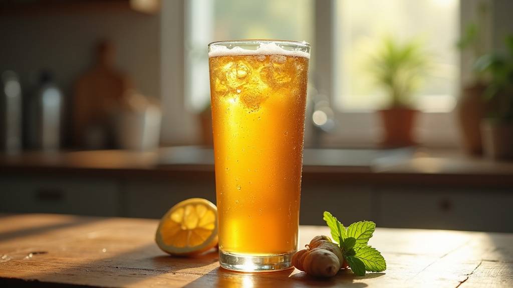 Bière de gingembre artisanale avec des tranches de gingembre frais