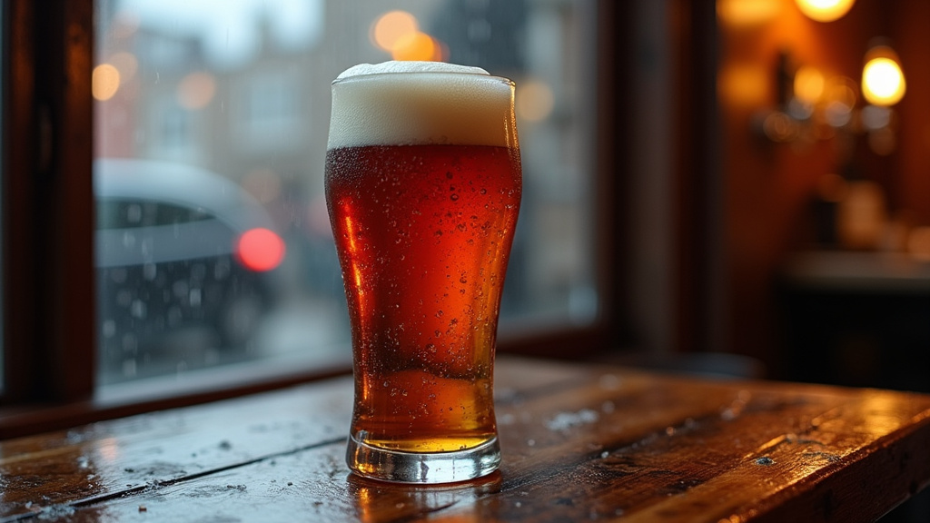 Service de bière Kilkenny dans un verre tulipe avec accompagnements gastronomiques