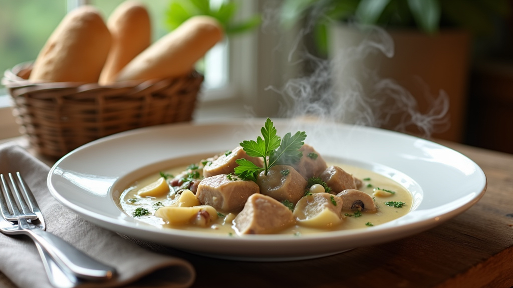Oignons grelots confits accompagnant une blanquette de veau
