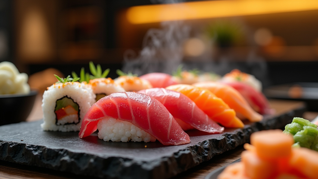 Buffet de sushis à volonté avec une variété de plats japonais