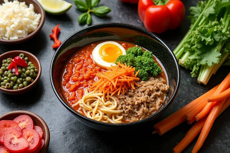 Assortiment de garnitures colorées pour ramen