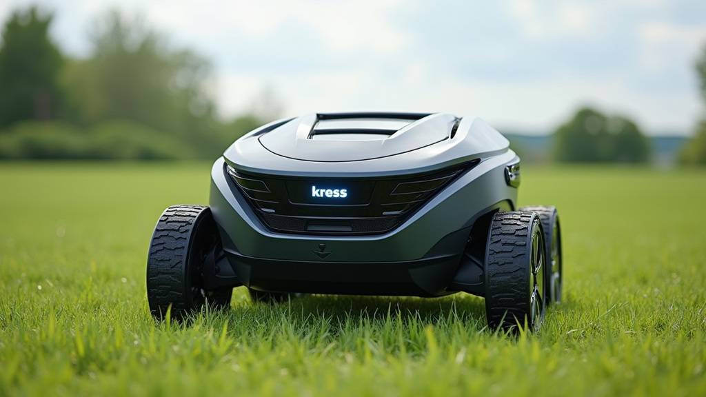 Robot tondeuse Kress en action sur une pelouse parfaitement entretenue