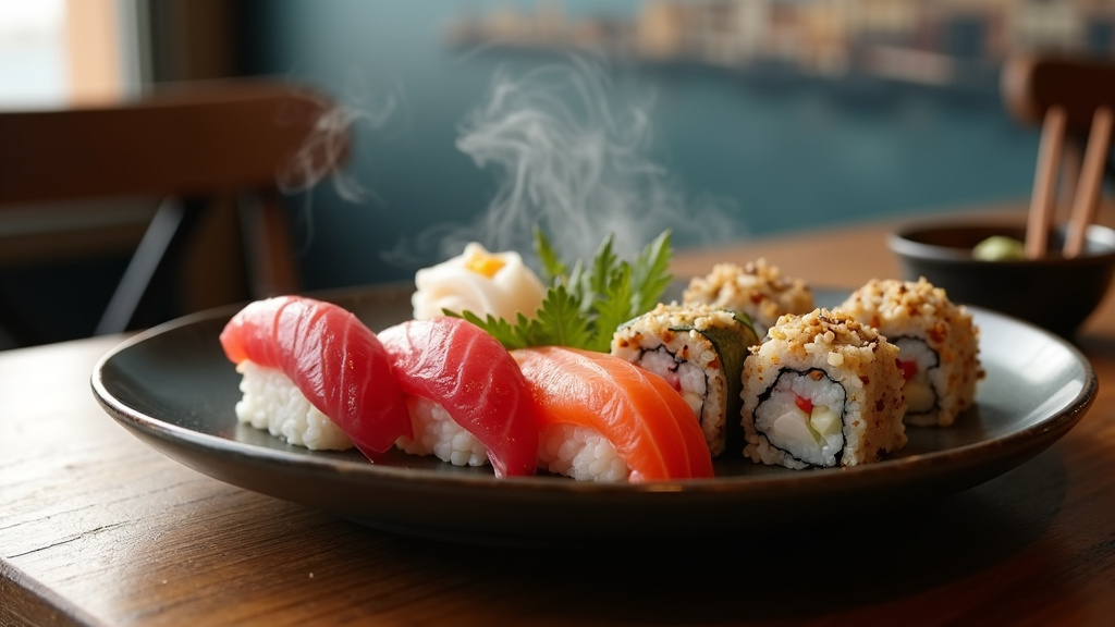 Assiette de sushis présentée avec art dans un restaurant de Marseille