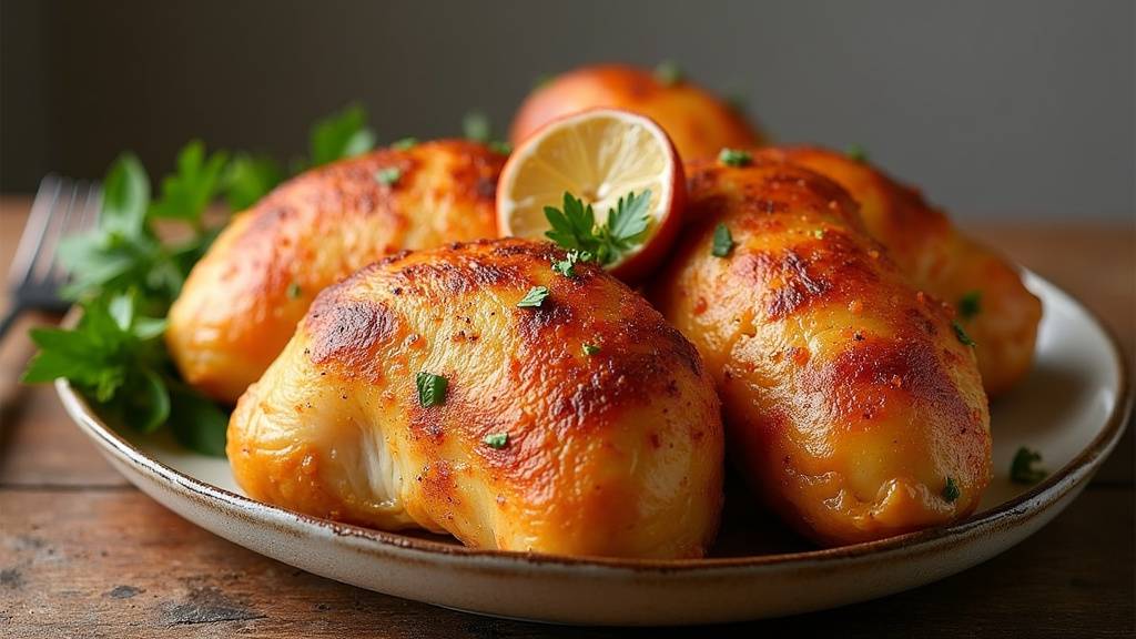 Cuisse de pintade fermière accompagnée de légumes rôtis