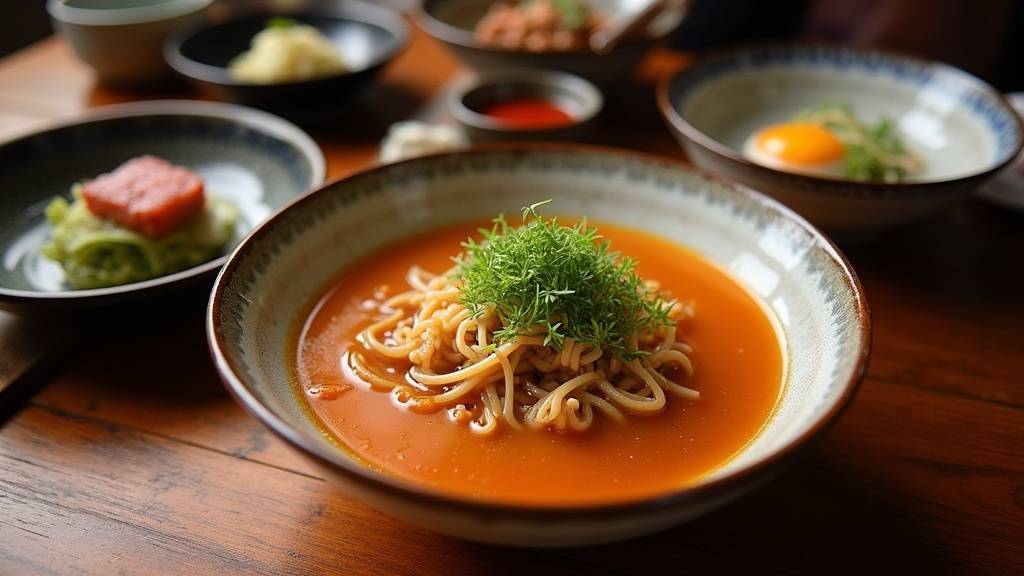 Comptoir de ramen-ya avec bols fumants