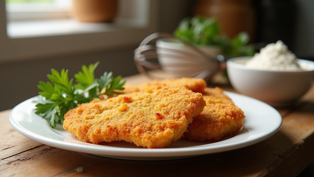 Poulet pané cuit au four sur une plaque