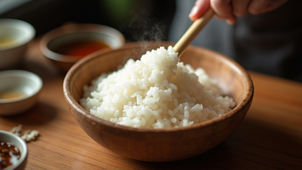 Préparation du riz à sushi avec des ustensiles traditionnels japonais