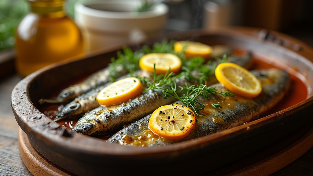 Sardines au four accompagnées de légumes rôtis