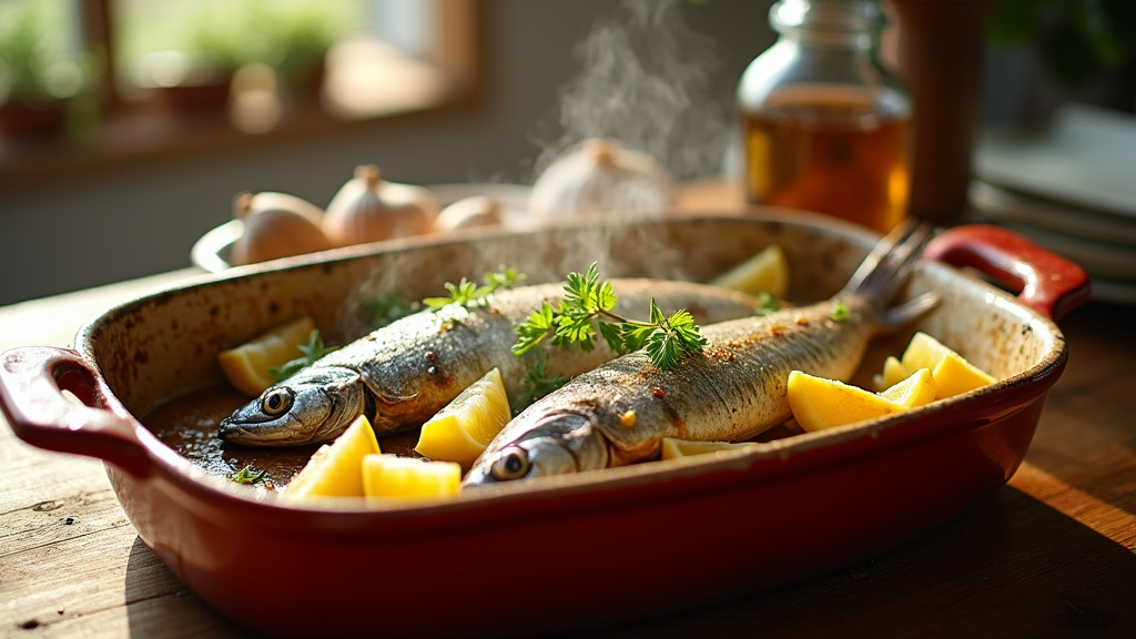 Sardines au four garnies de citron et herbes aromatiques